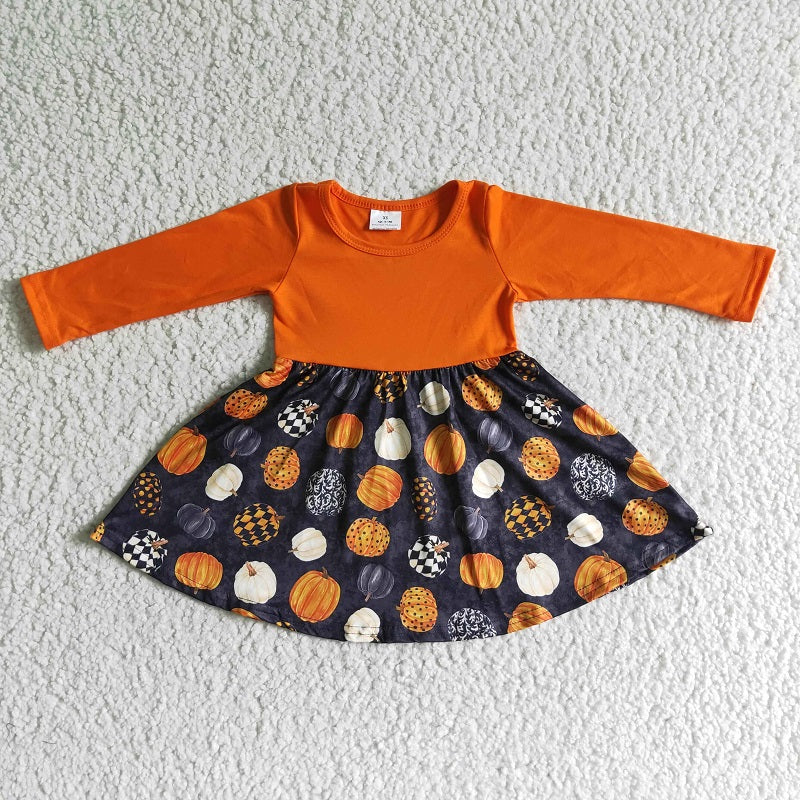 GLD0011 Autumn Pumpkin Orange Long Sleeve Dress