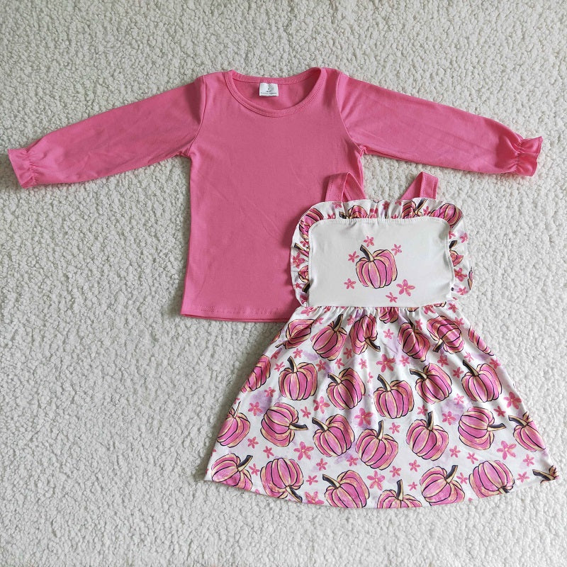 GLD0032 PINK TOP AND PUMPKIN SUSPENDER SKIRT