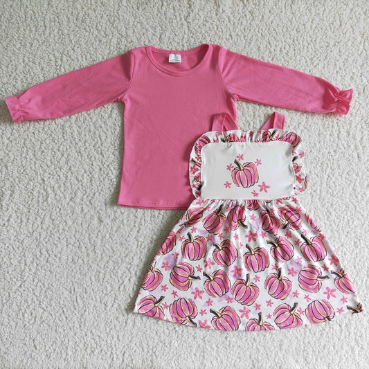 GLD0032 PINK TOP AND PUMPKIN SUSPENDER SKIRT