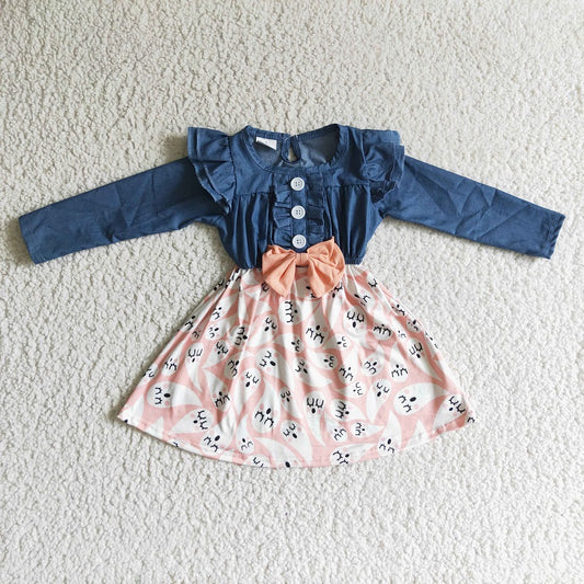 GLD0044 Pink Ghost Blue Long Sleeve Dress