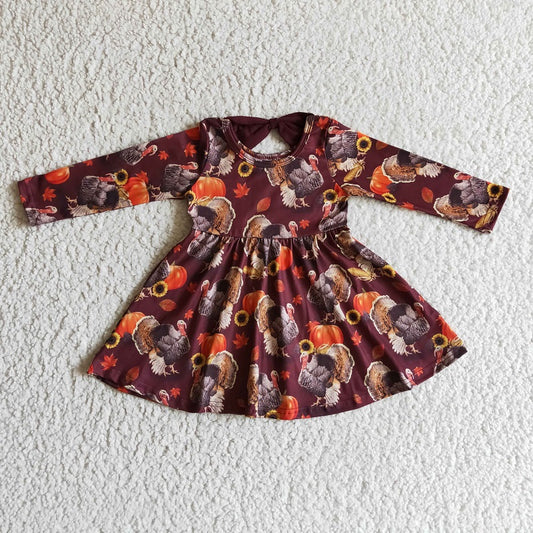 GLD0053 Thanksgiving Turkey Long Sleeve Dress