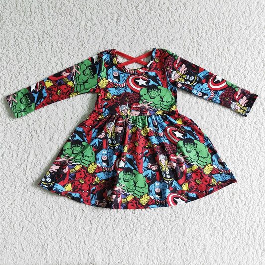 GLD0064 Cartoon print long sleeve dress