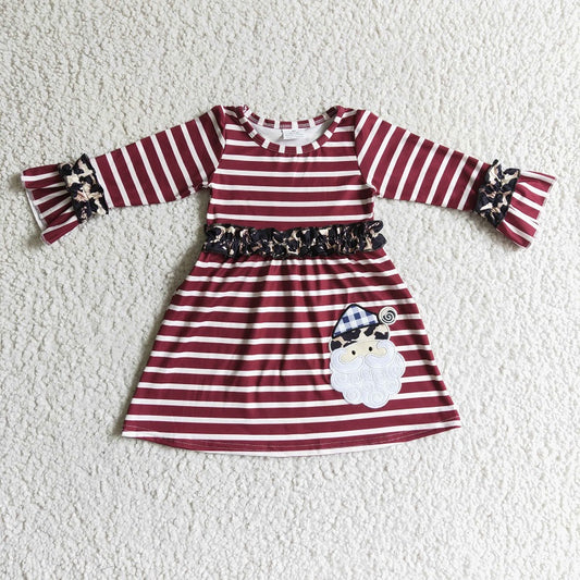 GLD0071 Embroidery Santa's Red Striped Long Sleeve Dress