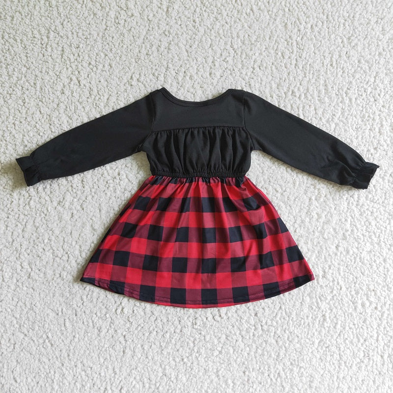GLD0072 Black and Red Plaid Long Sleeve Dress