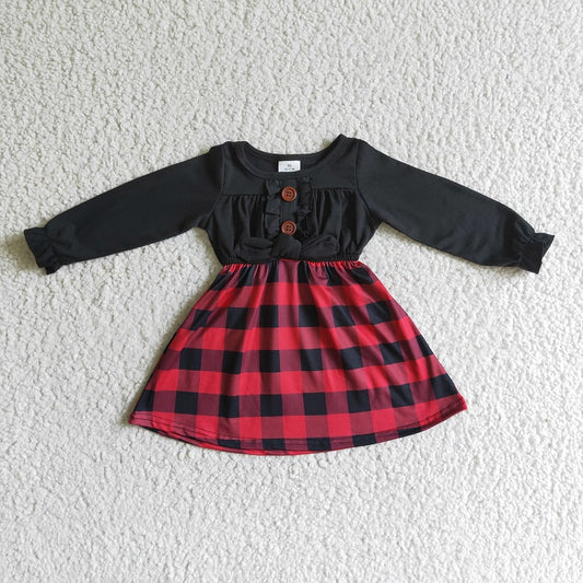 GLD0072 Black and Red Plaid Long Sleeve Dress