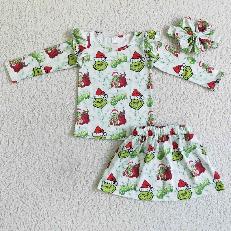 GLD0081  BABY GIRLS CARTOON TOP AND SKIRT OUTFIT +HEADBAND