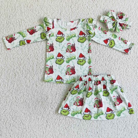GLD0081  BABY GIRLS CARTOON TOP AND SKIRT OUTFIT +HEADBAND