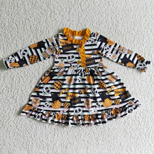 GLD0104 Pumpkin Lace Collar Long Sleeve Dress
