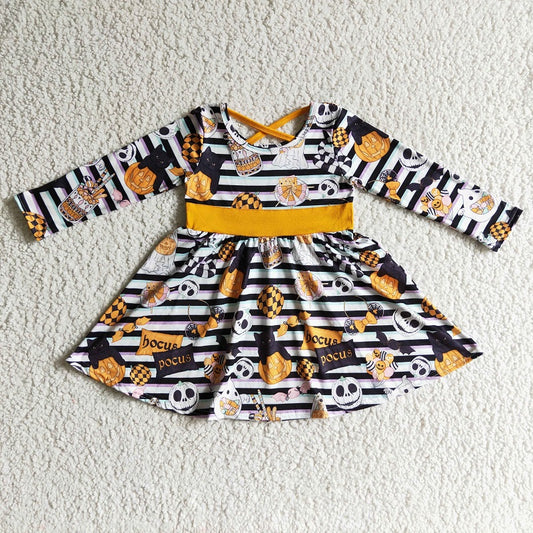 GLD0105 Smiley Skull Pumpkin Long Sleeve Dress D 828