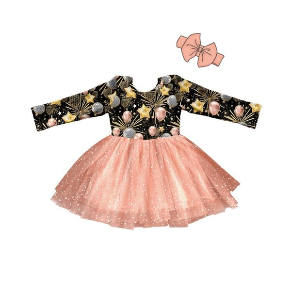 GLD0125 BABY GIRLS HAPPY NEW YEAR TULLE DRESS