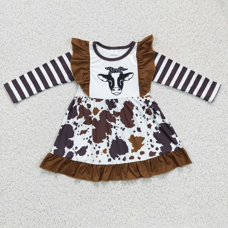 GLD0126 kids clothes girls cow long sleeve dress