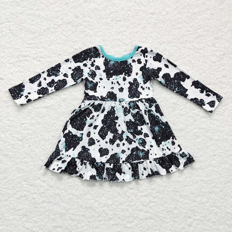 GLD0128 COW PRINT LONG SLEEVE DRESS