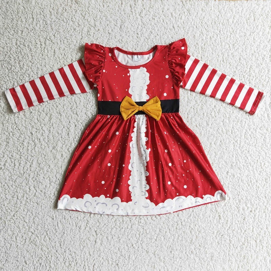 GLD0146 girl christmas red snowy bow long sleeve skirt