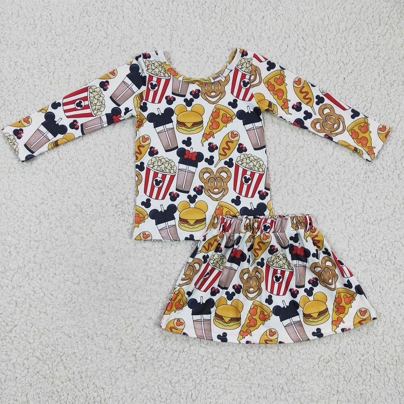 GLD0161 baby girl clothes cartoon long sleeve top short dress set