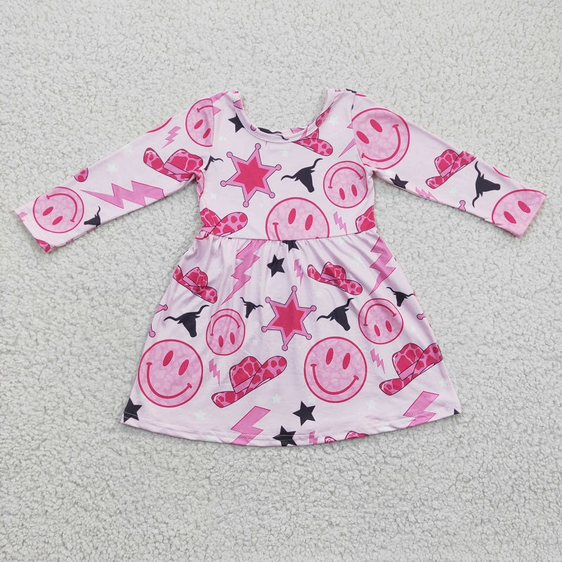 GLD0170 Girls Hat Smiley Lightning Lightning Pink Long Sleeve Dress D 1112