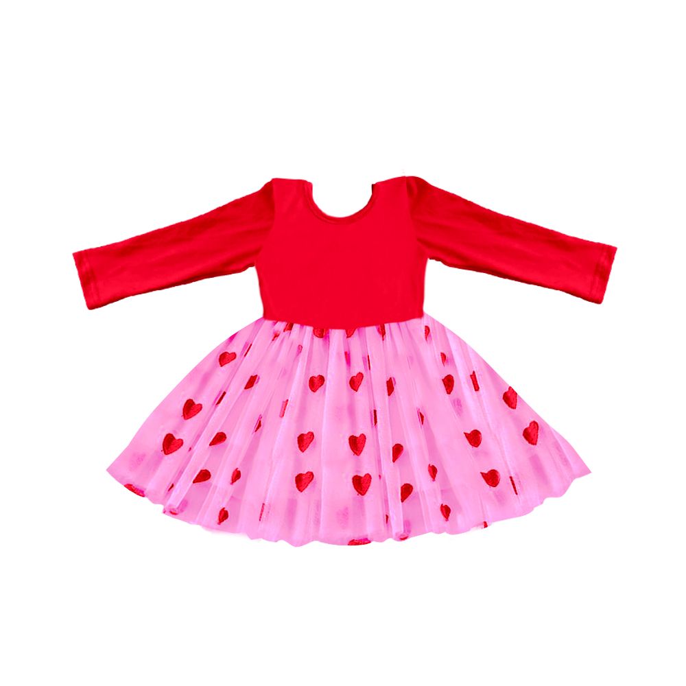 GLD0171 Girls Valentine's Day Hearts Red Long Sleeve Mesh Dress
