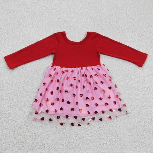 GLD0171 Girls Valentine's Day Hearts Red Long Sleeve Mesh Dress