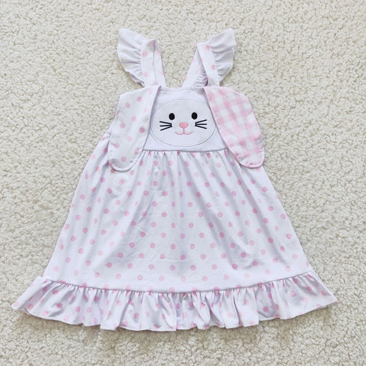 GLD0173 Baby Girls Embroidered Rabbit White Vest Fly Sleeve Dress