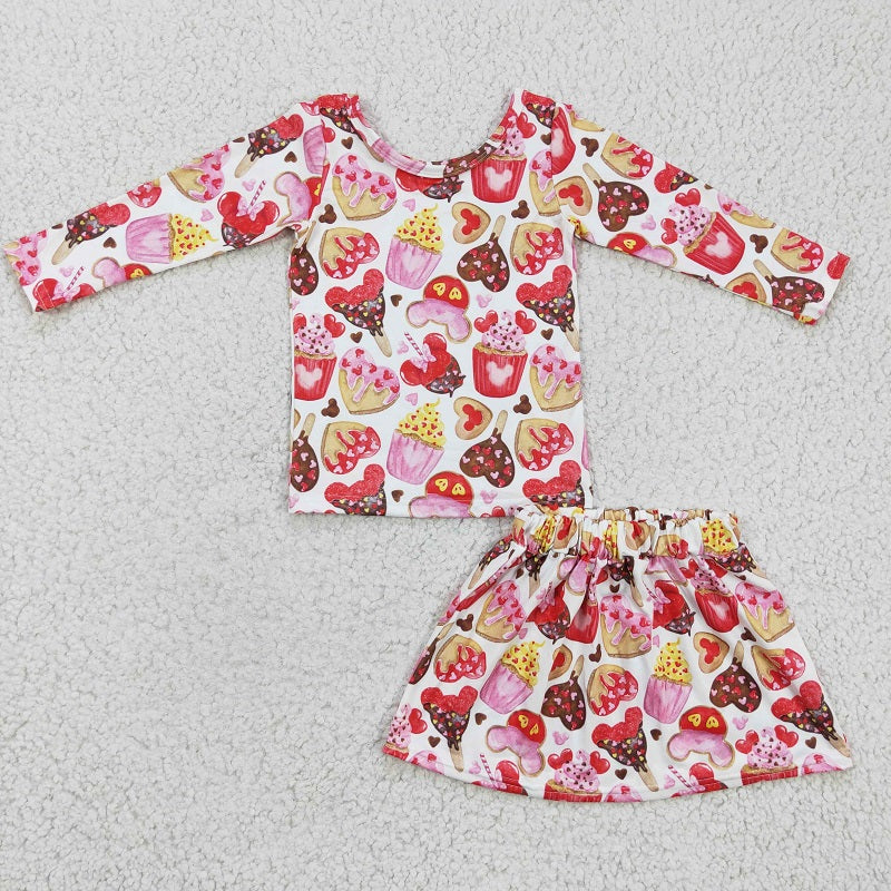 GLD0176 baby girl clothes cartoon valentines day skirt outfits