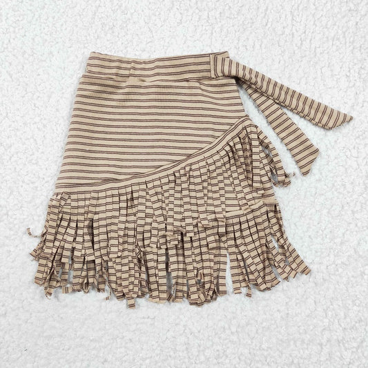 GLK0001 Baby Girls Khaki Striped Fringe Skirt