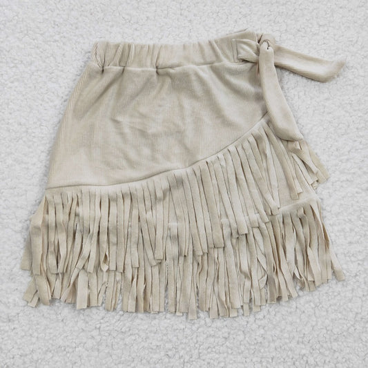 GLK0008 Baby Girls Beige Gold Velvet Fringe Skirt