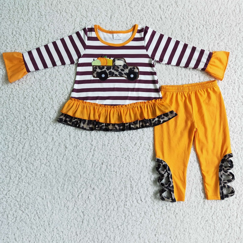 GLP0005 Autumn Leopard Embroidered Pumpkin Car Stripe Set