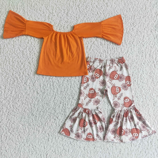 GLP0009 Alpine cow orange one-shoulder long-sleeved trousers suit