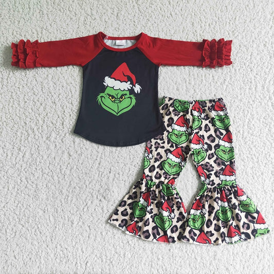 GLP0010 Santa Hat Red Long Sleeve Leopard Pants Set