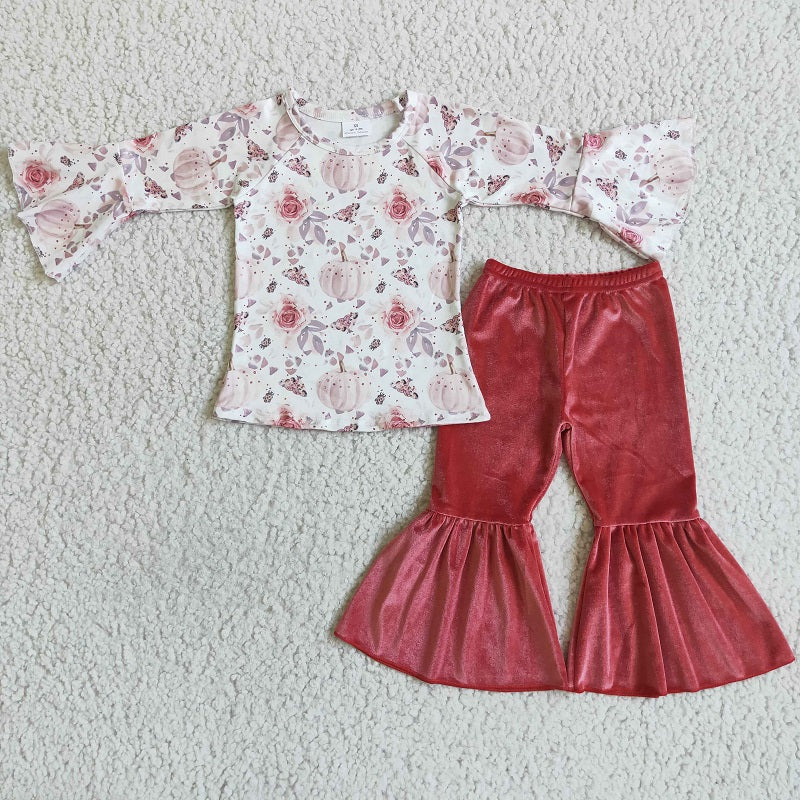 GLP0040 KIDS GIRLS FLORAL PUMPKIN OUTFIT