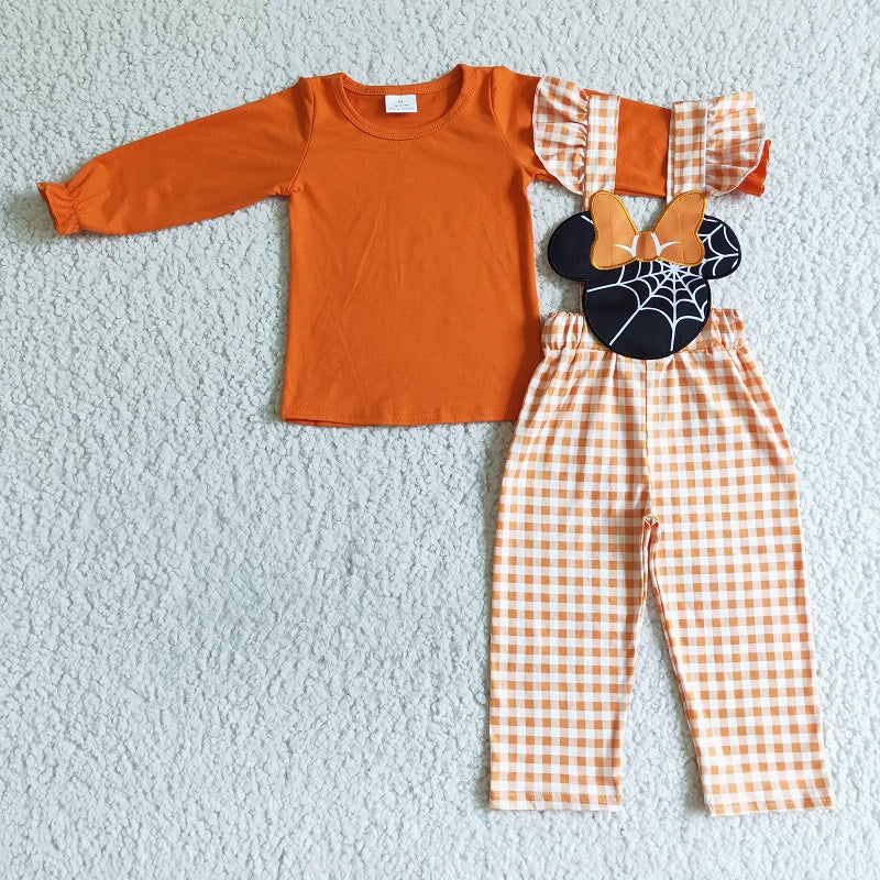 GLP0067 Girl Cartoon Orange Long Sleeve Bib Suit