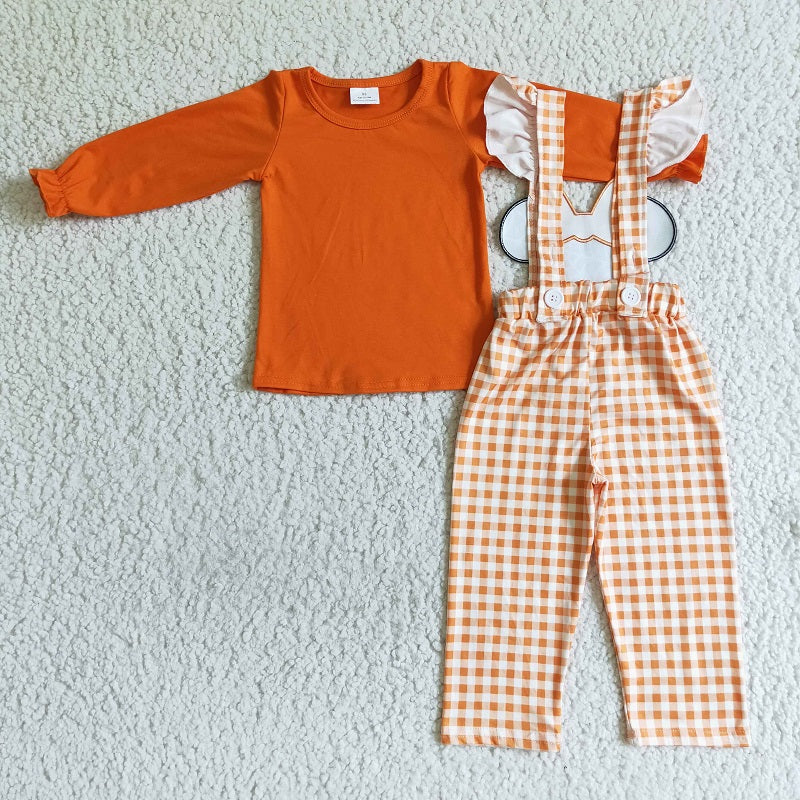 GLP0067 Girl Cartoon Orange Long Sleeve Bib Suit