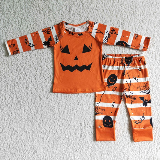 GLP0076 Girls Halloween Pumpkin Striped  Pajamas Set parent-child wear