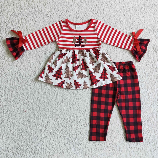 GLP0084 Girls Christmas Tree Striped Long Sleeve Pants Set