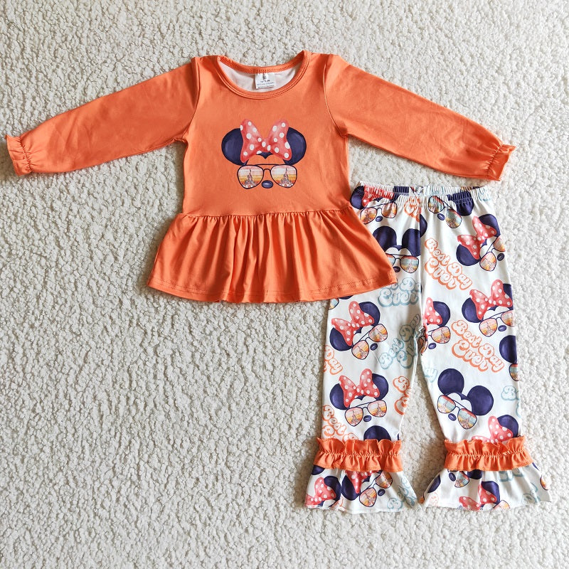 GLP0094 girl cartoon orange long sleeve trousers suit