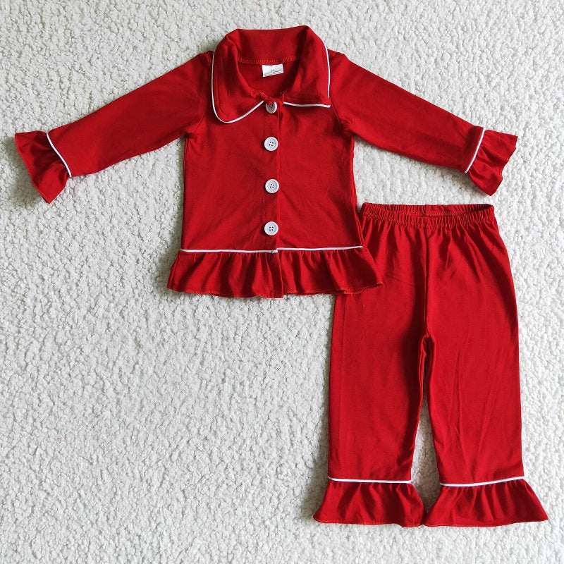 GLP0101 Girls Red Button Long Sleeve Pajama Set