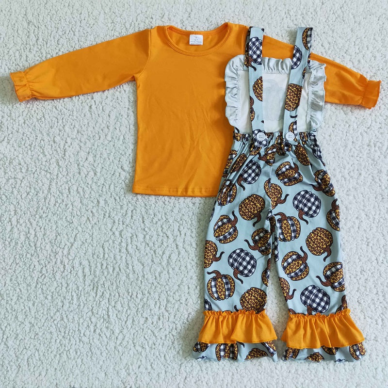 GLP0114 Girls Leopard Pumpkin Orange Bib Outfit