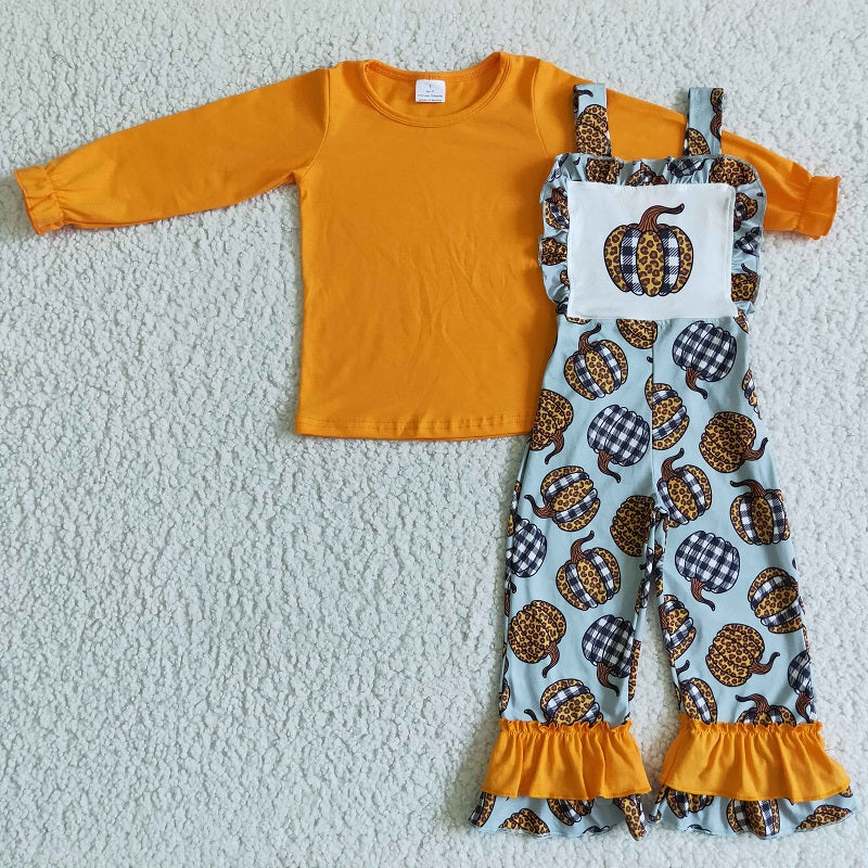 GLP0114 Girls Leopard Pumpkin Orange Bib Outfit