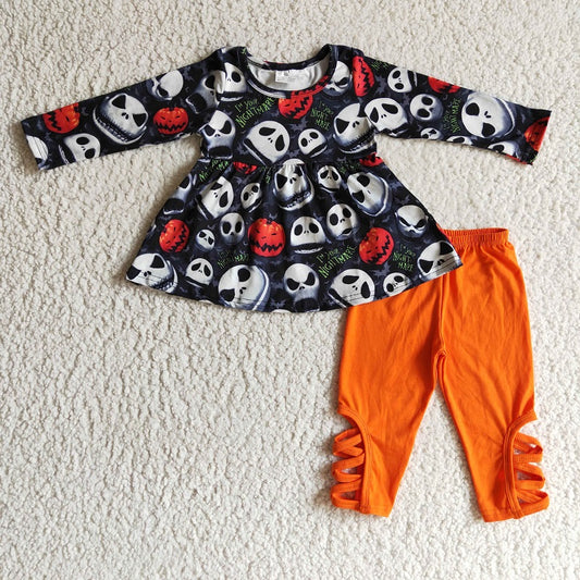 GLP0148 Girls Skull Pumpkin Long Sleeve Pants Set D 927pro