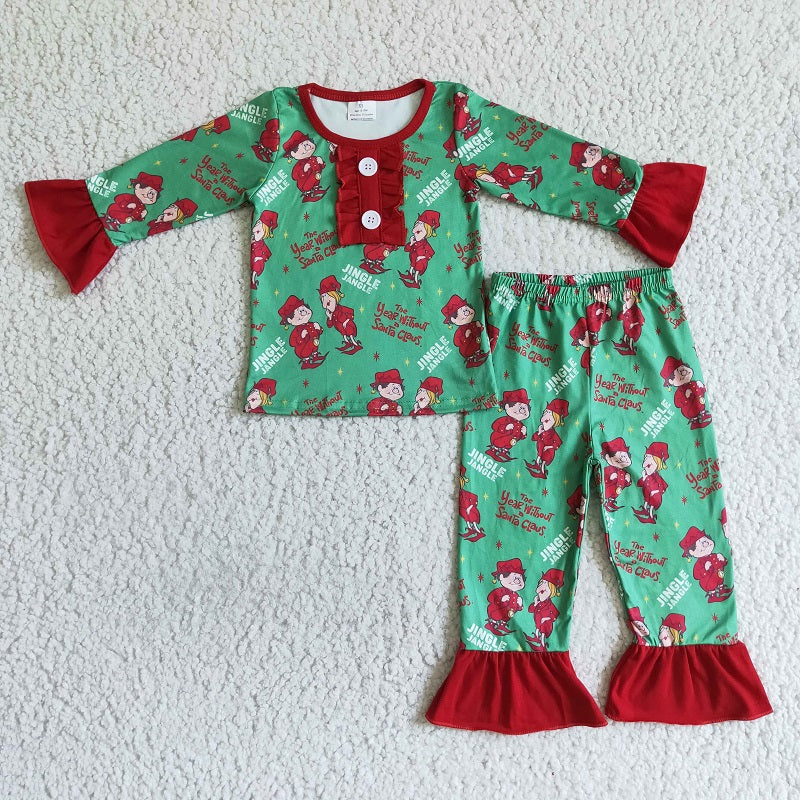 GLP0149 girl cartoon green long sleeve trousers suit