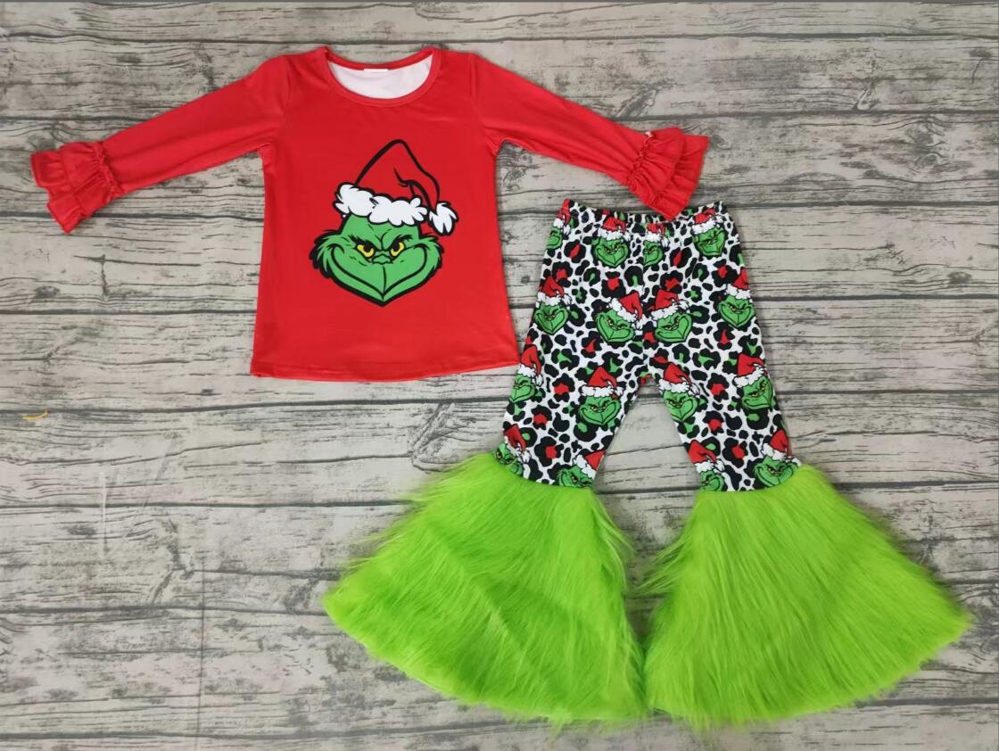 GLP0151 girl cartoon christmas hat long sleeve trousers suit