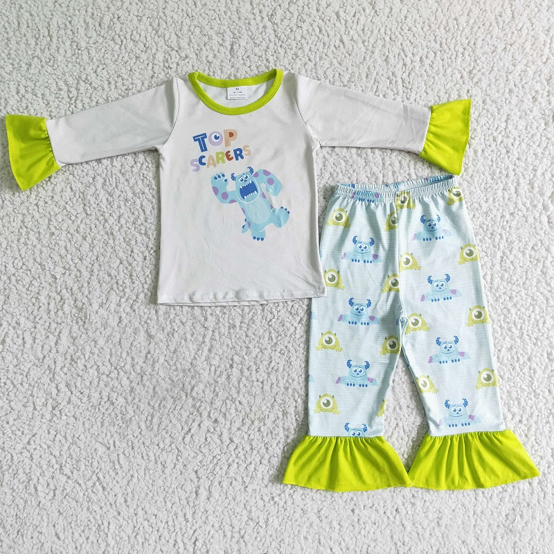 GLP0154 Girls TOP Monster Long Sleeve Pants Pajamas Set