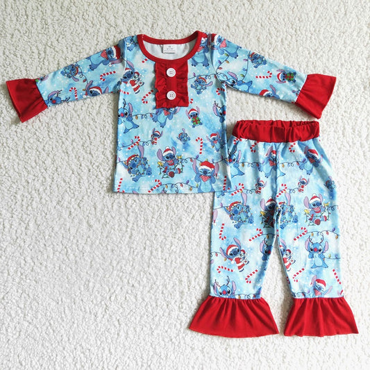 GLP0157 Baby girls blue cartoon long sleeve pajamas set