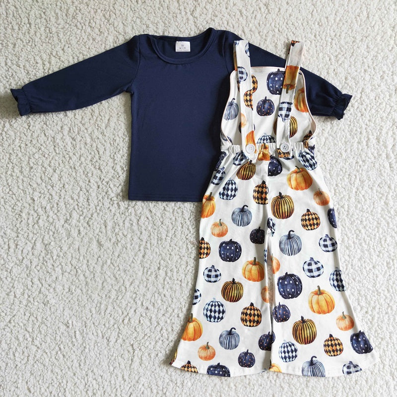 GLP0183 PUMPKIN OVERALL PANTS AND TOP OUTFIT