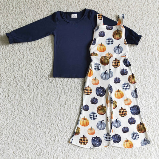 GLP0183 PUMPKIN OVERALL PANTS AND TOP OUTFIT