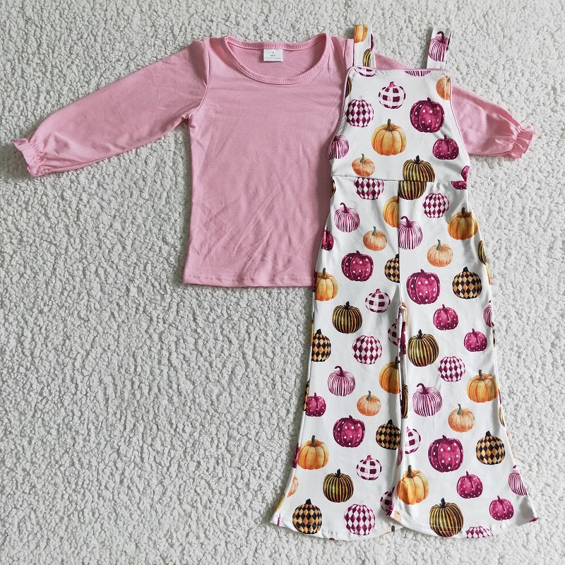 GLP0188 Girls Autumn Pumpkin Pink Long Sleeve Trousers Suit