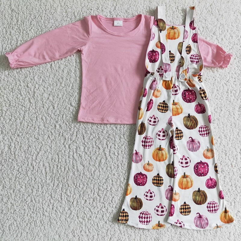 GLP0188 Girls Autumn Pumpkin Pink Long Sleeve Trousers Suit