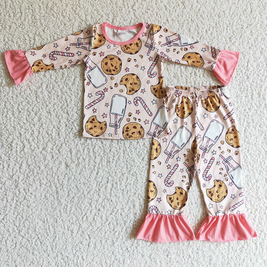 GLP0189 Girls Christmas Milk Cookies Long Sleeve Pants Set