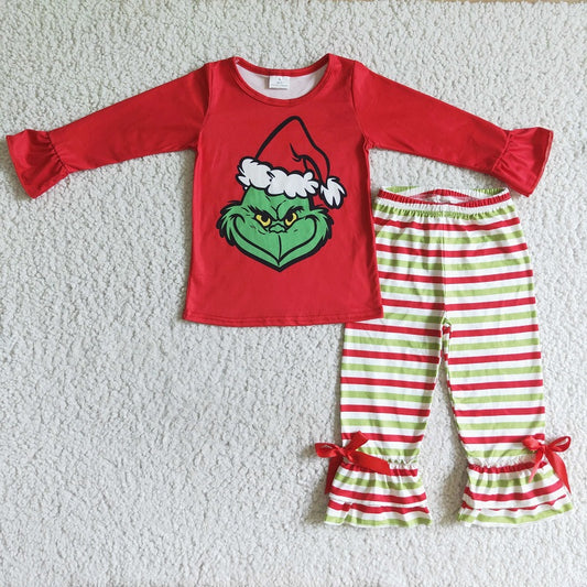 GLP0193 KIDS GIRLS RED TOP PANTS OUTFIT FOR CHRISTMAS