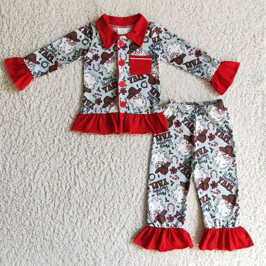 GLP0216 Girls Christmas Western Cowboy Santa Pocket Suit
