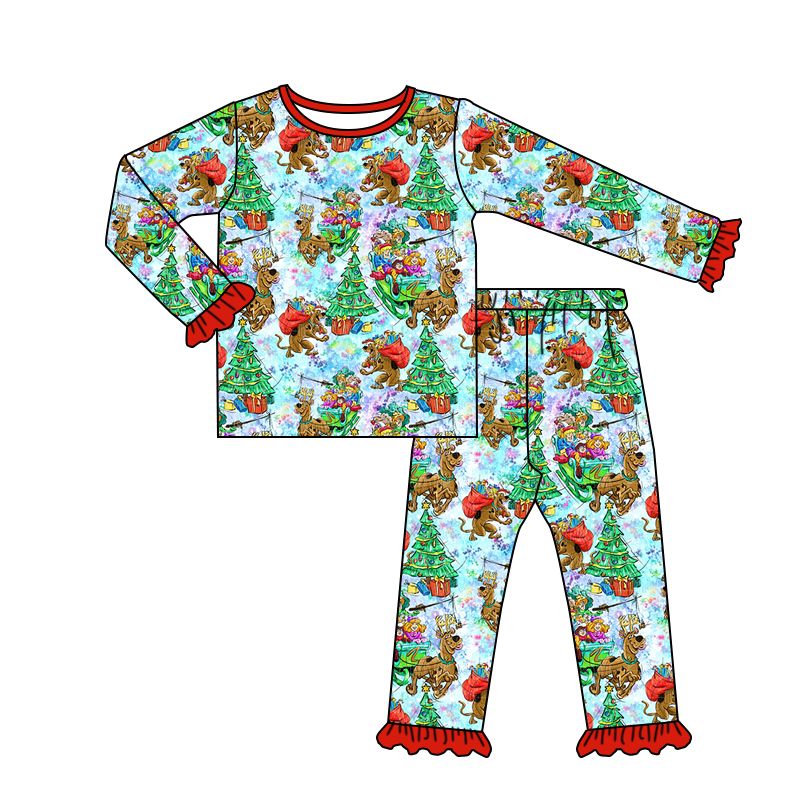 GLP0242  Girls Fawn Christmas Tree Long Sleeve Pants Set